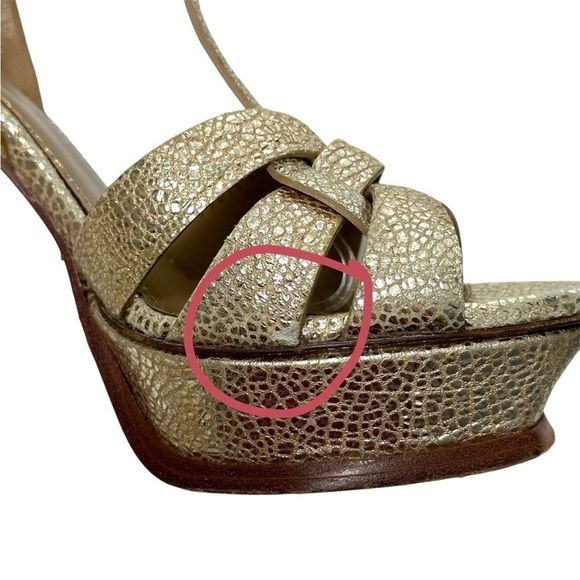 Saint Laurent Tribute High-Heel Leather Sandal in Metallic Gold size 40 | US 10 - Picture 4 of 14